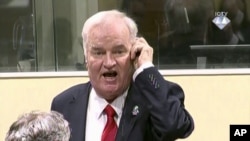 FILE - Former Bosnian Serb military commander Ratko Mladic is seen during an angry outburst at the Yugoslav War Crimes Tribunal in The Hague, Netherlands, Nov. 22, 2017. 