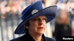 英国首相特蕾莎.梅3月13日抵达伦敦的西敏寺参加英联邦日活动