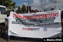 Protesters march to present their petition to Civic Offices in Blantyre during anti-corruption protests in Malawi, April 27, 2018.