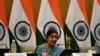 Indian Foreign Affairs Minister Sushma Swaraj gestures during a press conference in New Delhi on Aug. 22, 2015.