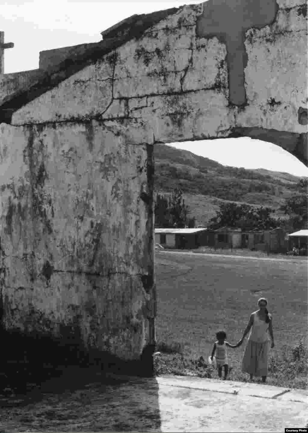 Lisa and Leisi stroll to the church ruins. Built by Americans, the church was a daily reminder of the important adage of &lsquo;development&rsquo; work. (Submitted by Lisa Zimmer-Chu)