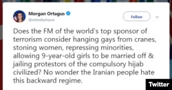 خانم اورتگاس در توئیتر به ظریف واکنش نشان داد.