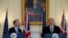 Secretary of State Mike Pompeo, right, speaks at a news conference with British Foreign Secretary Dominic Raab at the State Department in Washington, Sept. 16, 2020.