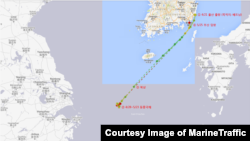 지난해 4월 21일부터 5월 25일 사이 '피 파이어니어 ' 호의 항적. MarineTraffic 제공.