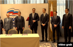 Predsednik Srbije Aleksandar Vučić tokom sastanka sa Andrejem Turčakom, zamenikom predsednika gornjeg doma ruskog parlamenta - Saveta Federacije, u Beogradu, 18. marta 2019.