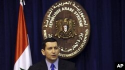 Juru bicara Kementrian Luar Negeri Suriah, Jihad Maksidi di Damaskus, Suriah (27/5).