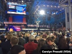 Hillary Clinton supporters gather at the Jacob Javits Convention Center in New York City, Nov. 8, 2016.