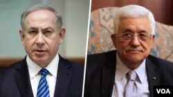Waziri Mkuu wa Israeli Benjamin Netanyahu (kushoto), Rais wa Palestina Mahmoud Abbas, 