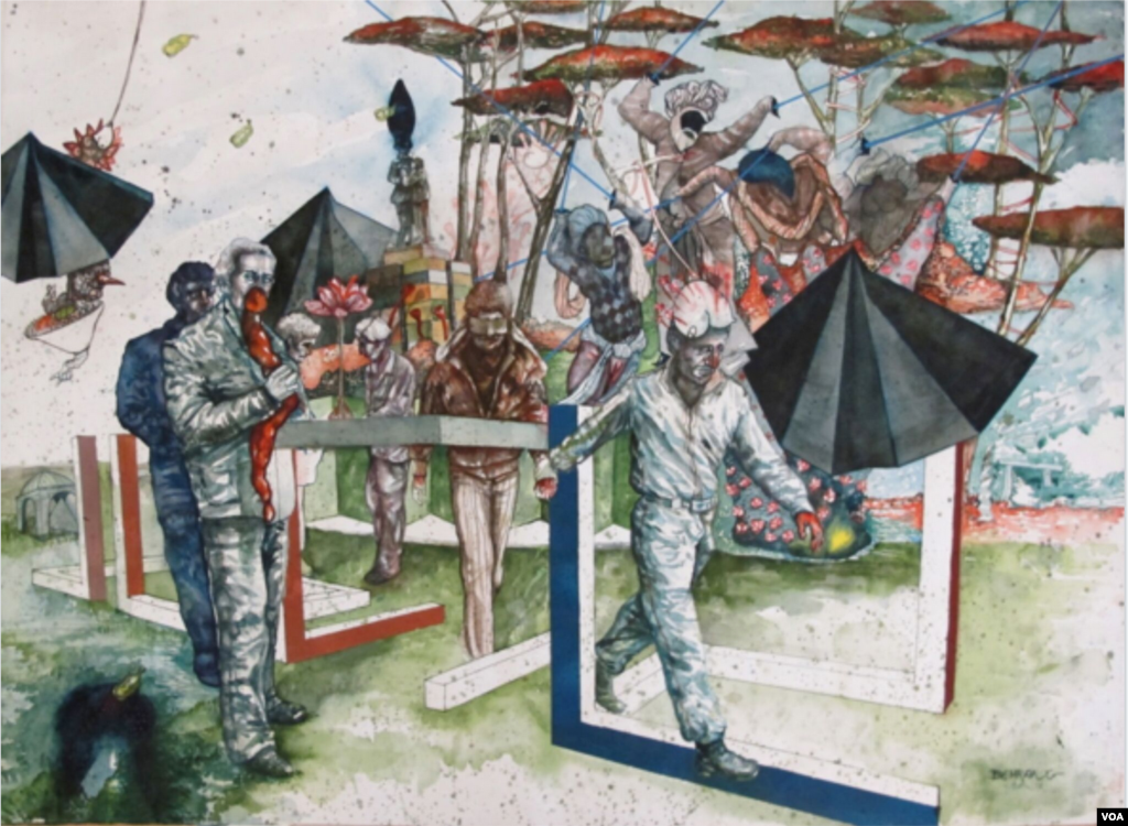 اثر ارائه شده در نمایشگاه آثار هنرمندان ایرانی و کوبایی در نیویورک. از بهرنگ صمدزادگان.