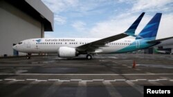 Pesawat Boeing 737 Max 8 milik maskapai penerbangan Garuda Indonesia di Bandara Internasional Soekarno-Hatta, Cengkareng, 13 Maret 2019.