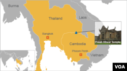 Peta lokasi Candi Preah Vihear di perbatasan Kamboja-Thailand (Foto: dok).