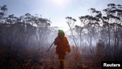 Petugas pemadam kebakaran melewati kawasan Blue Mountains yang dilanda kebakaran hebat (foto: dok). 