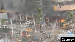 中国广东省珠海市一间旅馆2020年9月11日发生大爆炸（网上视频截图）