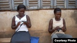 Practicing basket-making as taught by Jackie Abrams in Ghana.