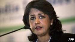 La présidente mauricienne Ameenah Gurib-Fakim ouvre le Forum des Leaders Africains des Médias à Johannesburg, le 12 novembre 2015.