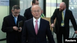 아마노 유키야 국제원자력기구(IAEA) 사무총장이 이란 방문을 마치고 12일 비엔나 공항에 도착했다.