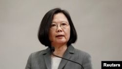 台湾总统蔡英文在记者会上 （资料照片）