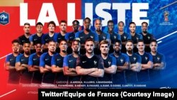 Les 23 joueurs de l’équipe de France retenus sur la liste de Didier Deschamps, 26 juin 2018. (Twitter/Equipe de France) 