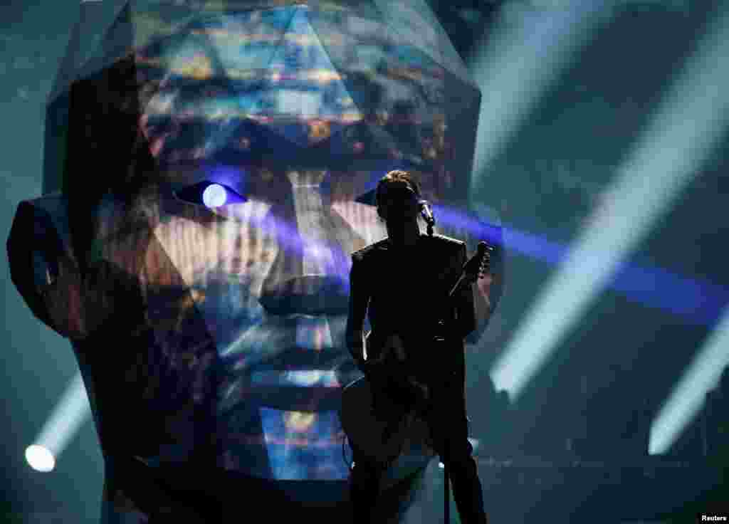 Ukraine&#39;s O.Torvald performs the song &quot;Time&quot; during the Eurovision Song Contest 2017 Grand Final dress rehearsal 1 at the International Exhibition Center in Kyiv, Ukraine.