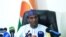 Niger's junta-appointed Prime Minister Ali Mahamane Lamine Zeine speaks during a press conference in Niamey