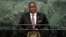 FILE - Malawi President Peter Mutharika addresses the 71st session of the United Nations General Assembly, at U.N. headquarters, in New York, Sept. 20, 2016.