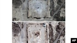 تصاویر ماهواره ای از یک معبد تاریخی در پالمیرای سوریه حاکی از تخریب آن توسط پیکارجویان داعش است.