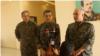 SDF general commander Mazloum Abdi, center, speaks during a press conference in Kobani, Syria, July 22, 2019. (S. Kajjo/VOA video grab)