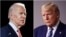 FILE - In this combination of file photos, former Vice President Joe Biden speaks in Wilmington, Del., on March 12, 2020, left, and President Donald Trump speaks at the White House in Washington on April 5, 2020.
