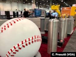 The security company Barrier 1 displaying its newest technology at the Global Security Exchange Conference. The pillars stop vehicles from ramming into crowds or buildings.