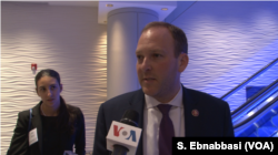 U.S. Republican Congressman Lee Zeldin speaks to VOA Persian as he leaves the Endowment for Middle East Truth’s annual dinner in Washington, June 12, 2019.
