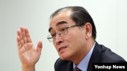 태영호 전 영국주재 북한공사가 서울 종로구 연합뉴스 본사에서 인터뷰를 하고 있다. 