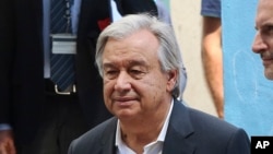 Le secrétaire général de l'ONU Antonio Guterres à Beit Lahiya, bande de Gaza, août 2017. 