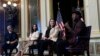 Singer-songwriter Aloe Blacc, right, speaks during a suicide prevention event in Washington, April 23, 2024. He is joined by, from left, Surgeon General Dr. Vivek Murthy, Ashley Judd, and Shelby Rowe, executive director of the Suicide Prevention Research Center. 
