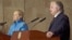 Armenian Foreign Minister Edward Nalbandian (R) and U.S. Secretary of State Hillary Clinton address a news conference following their meeting in Yerevan June 4, 2012.