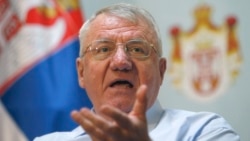 Serbia's extreme nationalist leader Vojislav Seselj speaks during a press conference in Belgrade, Serbia, Dec. 7, 2017.