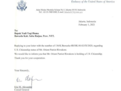 Email dari Kedubes Amerika untuk Bawaslu Kabupaten Sabu Raijua. (Foto: istimewa)