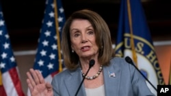 众议院议长佩洛西在国会山的一次记者会上讲话。(2019年5月9日)
