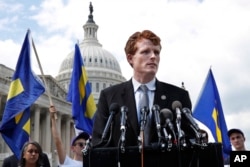 Rep. Joe Kennedy, D-Mass., speaks in support of transgender members of the military, July 26, 2017, on Capitol Hill in Washington.