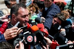 Luis Tagliaprieta, father of sailor Alejandro Damian Tagliaprieta, a crew member from the missing ARA San Juan submarine, speaks with journalists at the naval base in Mar de Plata, Argentina, Nov. 24, 2017. "Hope is the last thing you lose," he said.