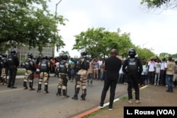 Police were present as thousands of anti-government protesters gathered in Monrovia, June 7, 2019.