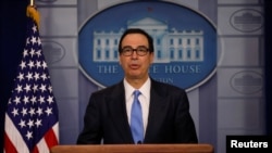 美国财政部长姆努钦谈美国对伊朗的最新制裁。(2019年6月24日)