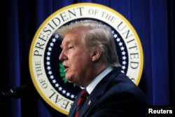 U.S. President Donald Trump speaks during an "Opportunity Zone" conference with state, local, tribal, and community leaders at the White House in Washington, April 17, 2019.