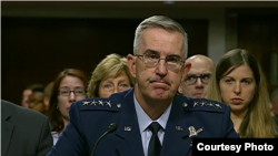 美军战略司令部司令海腾上将John Hyten2019年7月30日在参议院军委会作证（参议院视频截图）