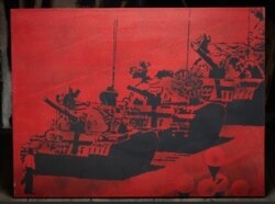 图为该系列中的一幅油画。(由亚裔美国人艺术中心、人道中国和自由雕塑公园提供)