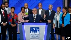Congressional Black Caucus Chairman Rep. G. K. Butterfield stands with members of the caucus
