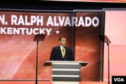 Ralph Alvarado, the first Hispanic elected to state office in Kentucky, speaks to the Republican National Convention, in Cleveland, July 20, 2016.