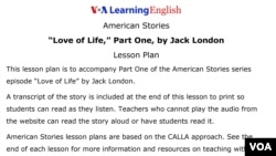 Lesson Plan - 'Love of Life,' Part One
