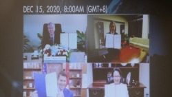 美台“科学及技术合作协定”美东时间2020年12月14日在华盛顿举行虚拟签署仪式。自左上起顺时钟为台湾科技部长吴政忠、美国在台协会执行理事蓝莺、台湾驻美代表萧美琴、美国国务院副国务卿克拉奇(台湾外交部照片)