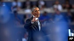 President Barack Obama speaks during the third day of the Democratic National Convention