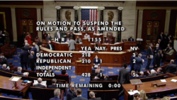 众议院2021年12月8日以428票赞成、1票反对的表决结果通过《防止强迫维吾尔人劳动法》。（院会视频截图）